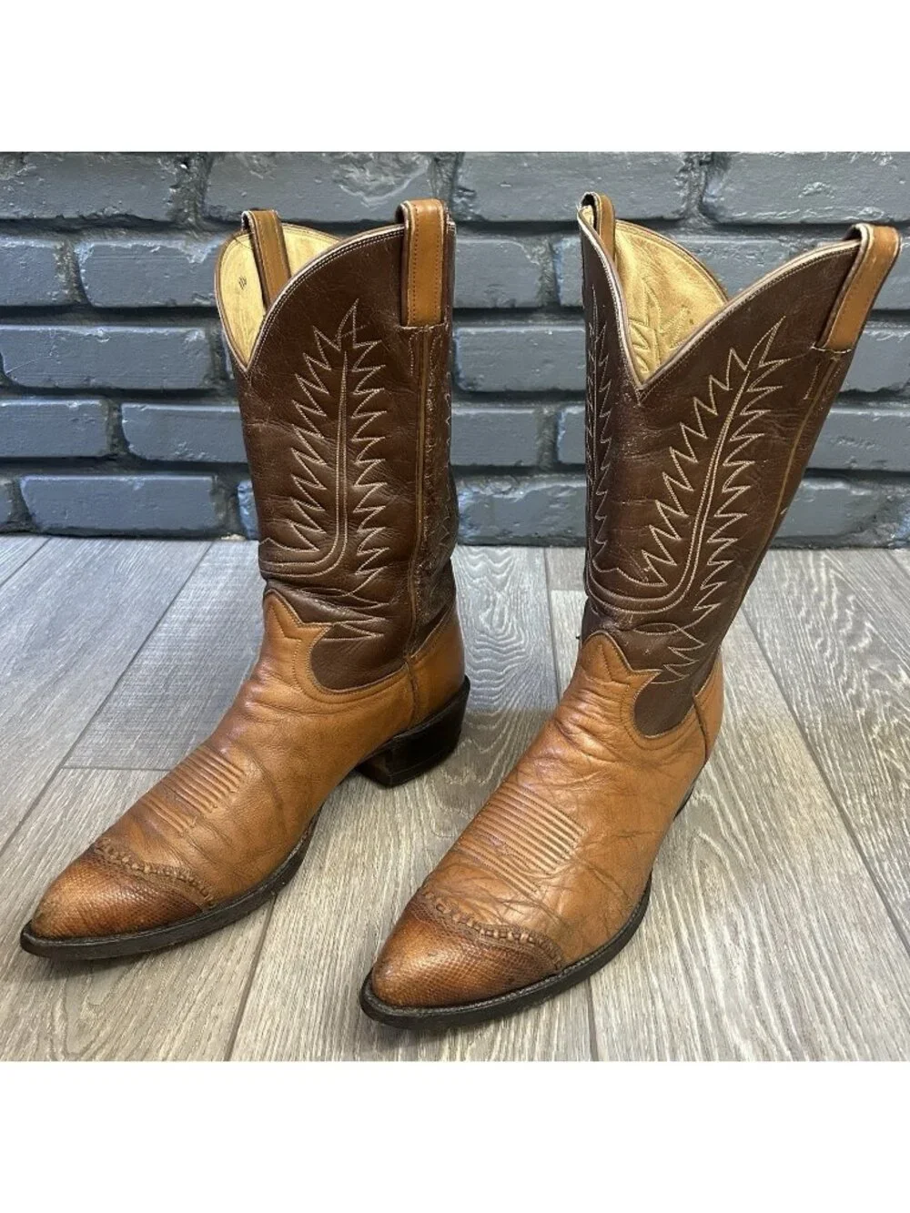 Tony Lama Vintage Gold Label Wingtip Western Cowboy Boots Mens 13 D